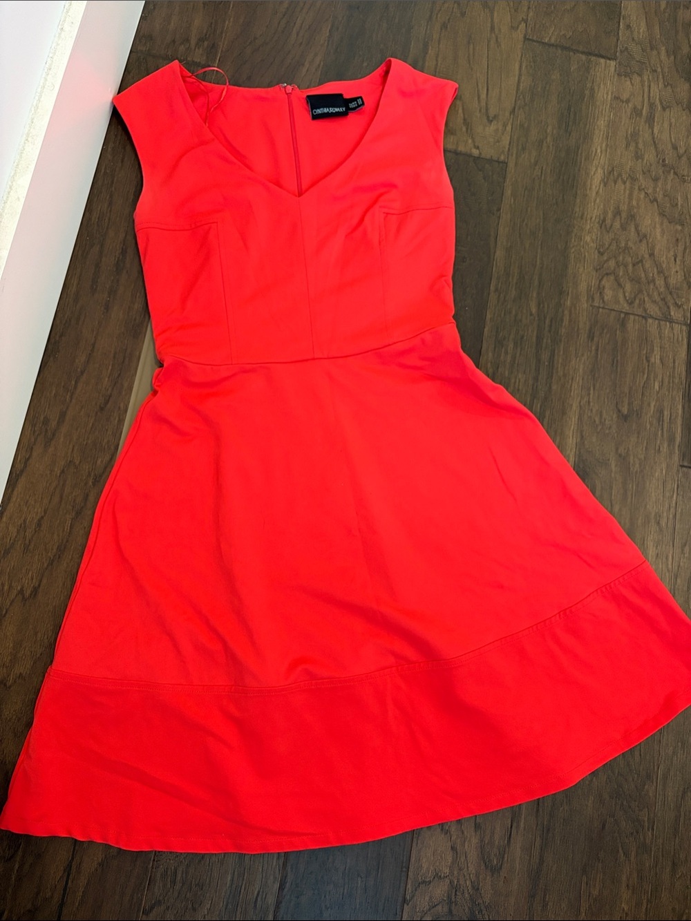 Cynthia Rowley Bright Coral Fit & Flare V‑Neck Mini Dress